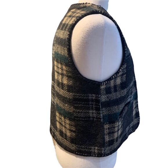 Vintage ATLAST & Co Black & Gray Wool Plaid Vest Size Large - Picture 3 of 5